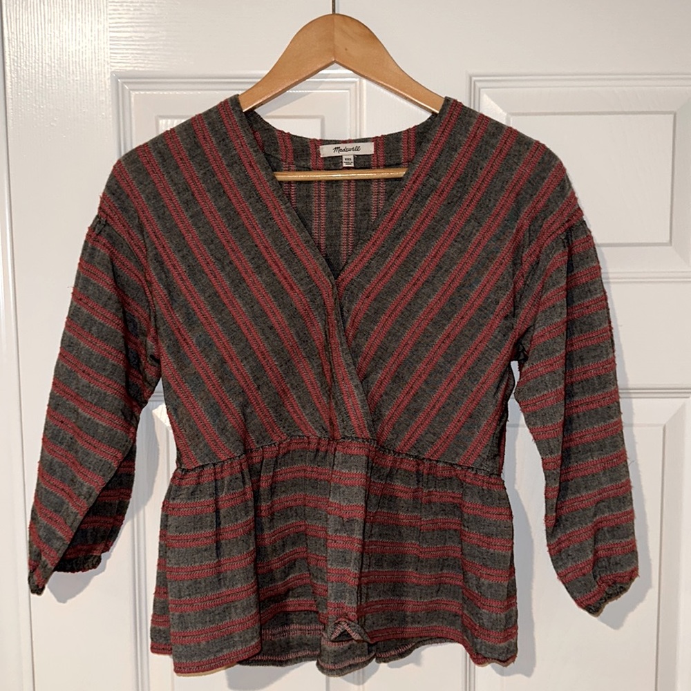 Madewell Peplum top with cinched sleeves